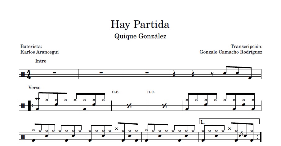 Quique Gonzalez - Hay Partida - partitura de batería