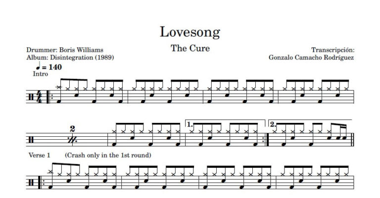 The Cure - Lovesong - Partitura de Batería - Drum Sheet Music