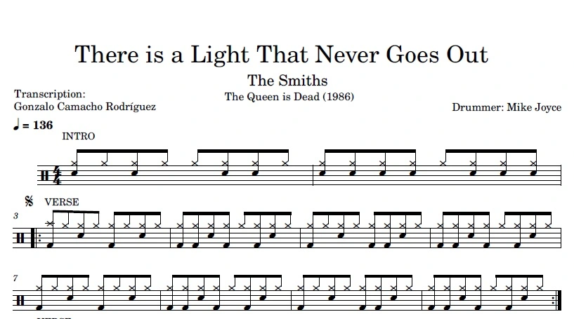 A sample of a drum chart of There is a light that never goes out by The Smiths