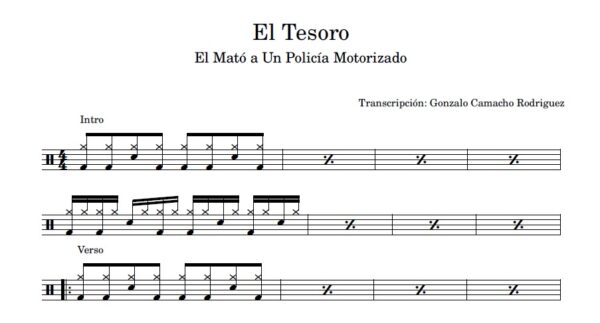 El Tesoro - Él Mató a un Policía Motorizado (Partitura de Batería)