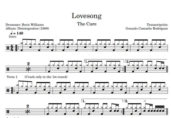 Lovesong - The Cure (Partitura de Batería)